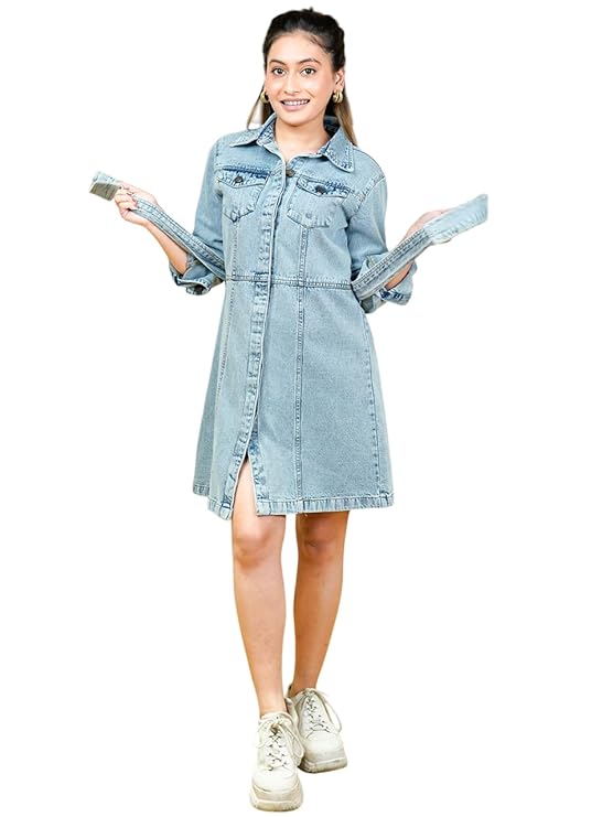 Cosmic Trio Women’s Denim Dress – Light Blue