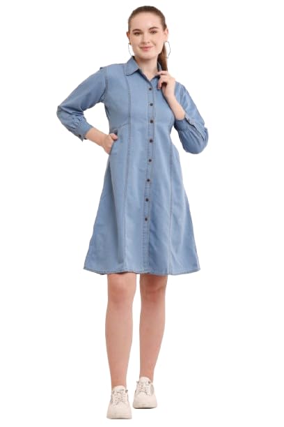 Women’s Cotton Denim Tie-Up Midi Dress