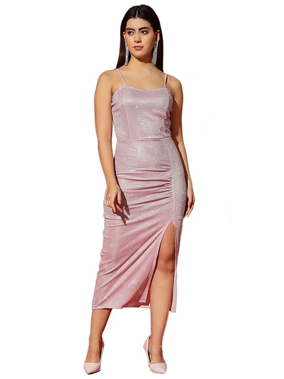Vaararo Lycra Sleeveless Party Dress for Women | Bodycon Shimmery Spaghetti Strap Outfit