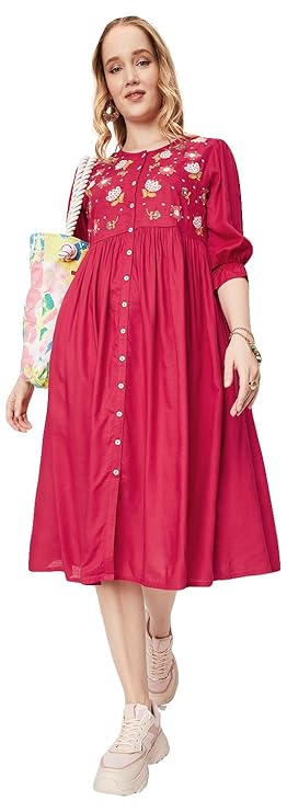 Max Women A-Line Embroidered Midi Dress