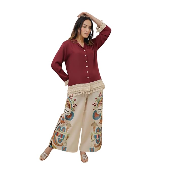 Co Ord Set for Women Stylish Card Set Dress for Women Trendy Top with Plazo Pant Ladies Coord Outfit Modern Wear for Travel Office Casual Look Premium Two Piece Clothing Style
