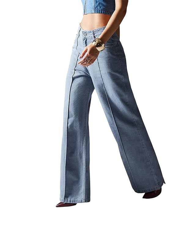 Miss Chase Women’s Wide-Leg High-Rise Regular-Length Stretchable Shaping Denim Jeans
