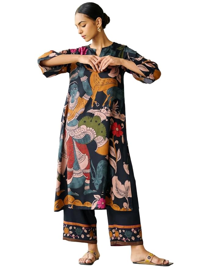 ANNI Designer Women’s Rayon Viscose Straight Printed Kurta with Palazzo