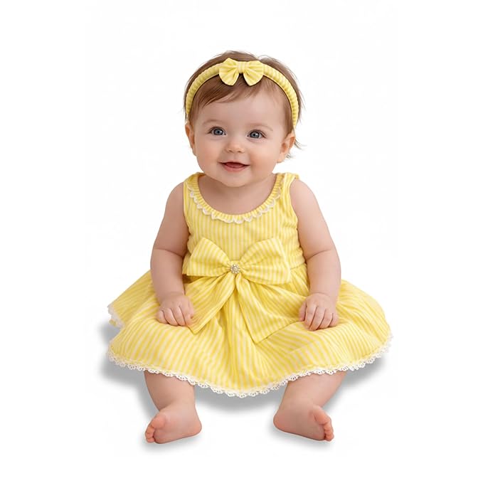 Sweet Panda Baby Girl Frock Cotton Sleeveless Dress with Headband Birthday Frocks for Baby Girls | Newborn to 12 Months Stylish Outfit