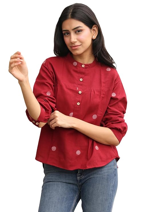 GoSriKi Tops for Women Printed Regular Fit Top|Tops for Women Stylish Latest|Perfect for Casual,and Everyday Outfits|Mandarin Collar Top