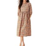 Amazon Brand - Symbol Women's Rayon Fit and Flare One Piece Midi Length Dress (Available in Plus Sizes)