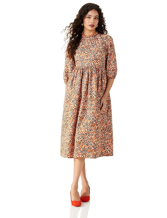Amazon Brand – Symbol Women’s Rayon Fit and Flare One Piece Midi Length Dress (Available in Plus Sizes)
