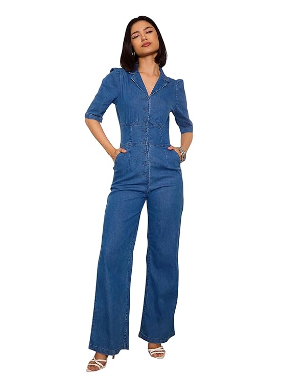 SASSAFRAS Women Denim Button Down Jumpsuit