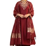 Klosia Women Embroidery Solid Straight Kurta and Pant Set with Dupatta